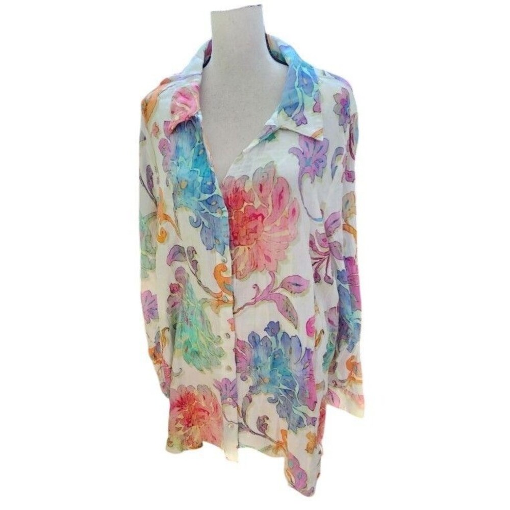 Soft Surroundings Floral Top Size 3X NWT Button Front Long Sleeve